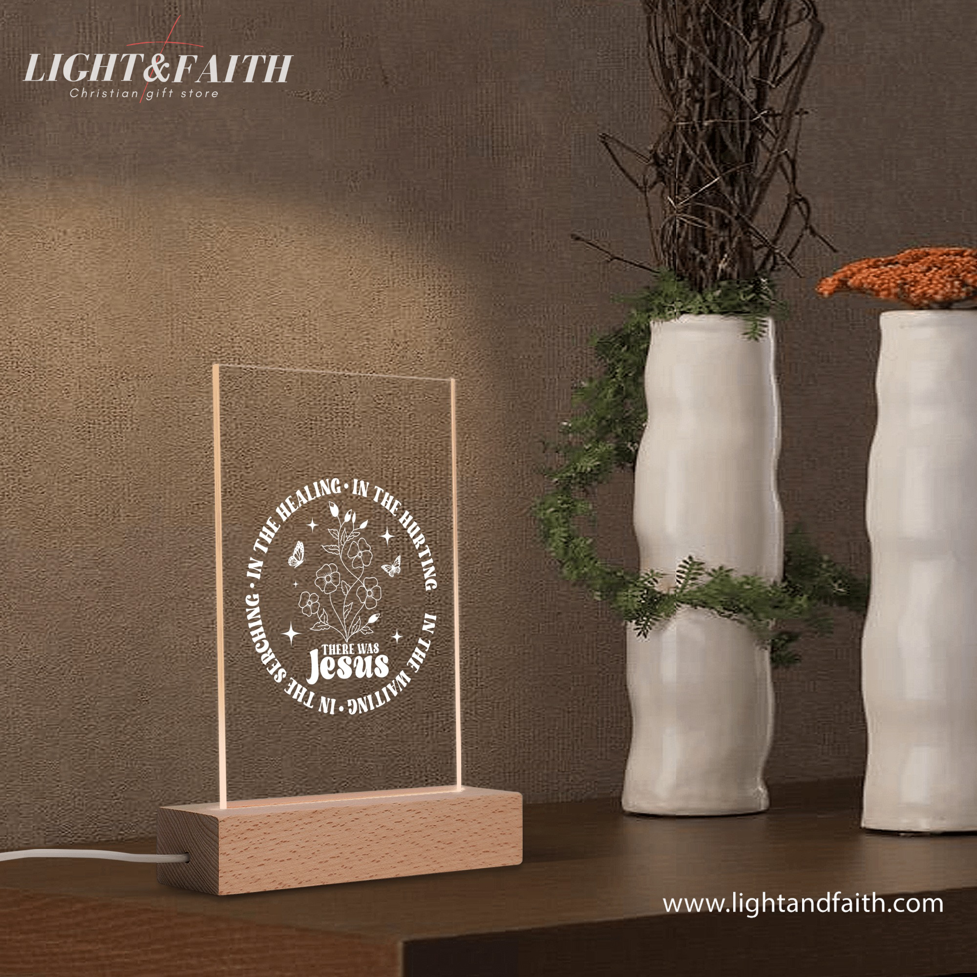 There Was Jesus LED Light, Christian Bible Verse Lamp, Christian Home Decor, Faith Based Decor, Religious LED Light.  NLLAF09